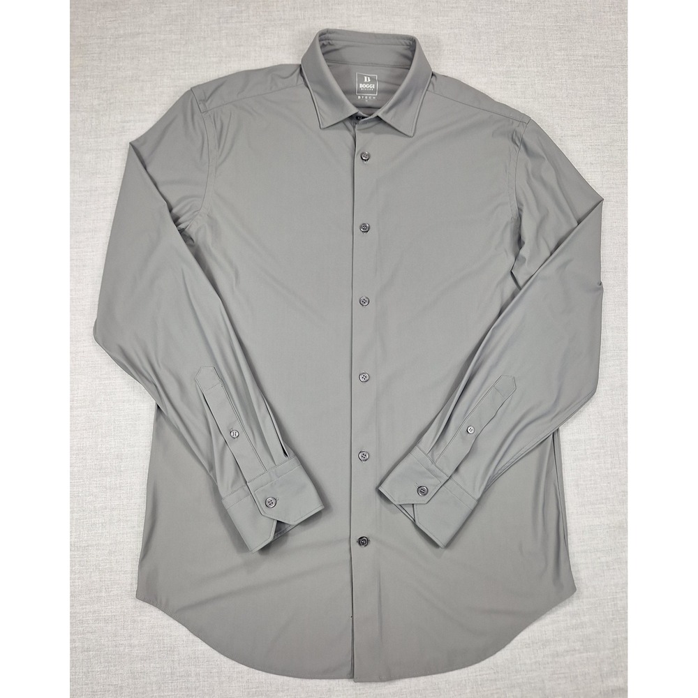 Boggi Milano B Tech Grey Stretch Performance Dress Shirt Mens Size M Long Sleeve